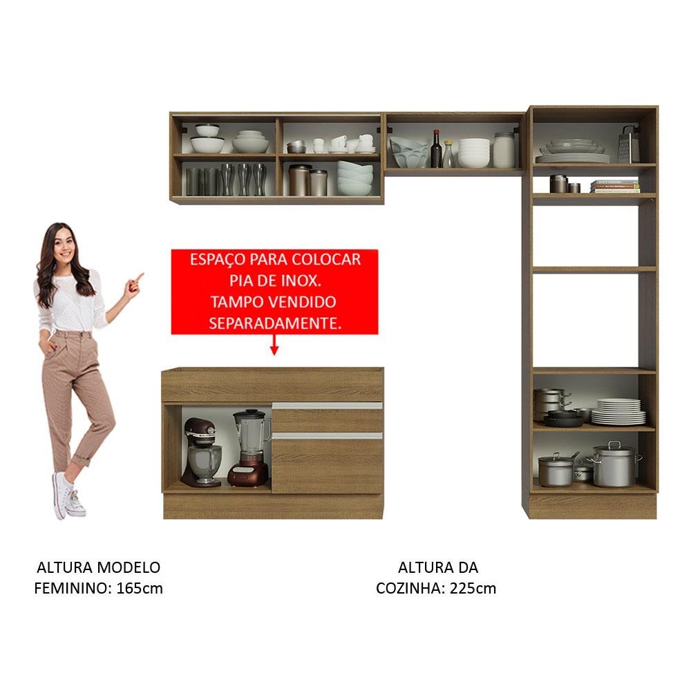 Cozinha Completa Madesa Glamy 270012 com Armário e Balcão (Sem Tampo e Pia) - Rustic