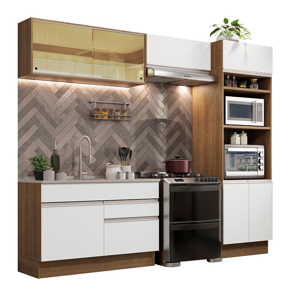 Cozinha Completa Madesa Glamy 270012 com Armário e Balcão (Sem Tampo e Pia) - Rustic/Branco