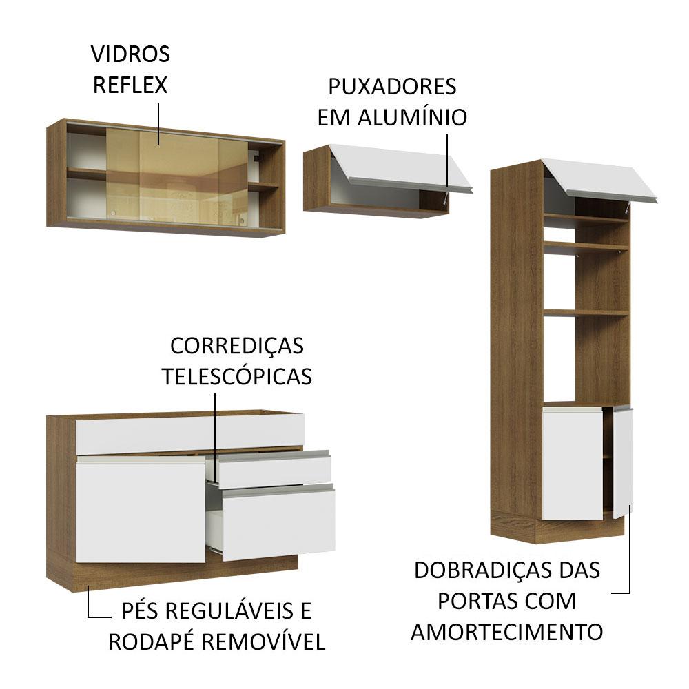Cozinha Completa Madesa Glamy 270012 com Armário e Balcão (Sem Tampo e Pia) - Rustic/Branco