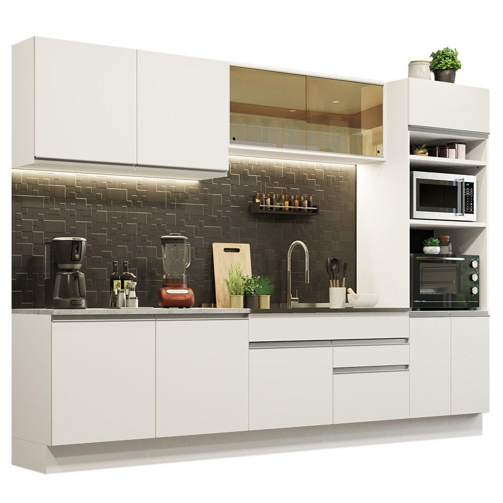 Cozinha Completa Madesa Glamy 310001 com Armário e Balcão (Sem Tampo e Pia) - Branco