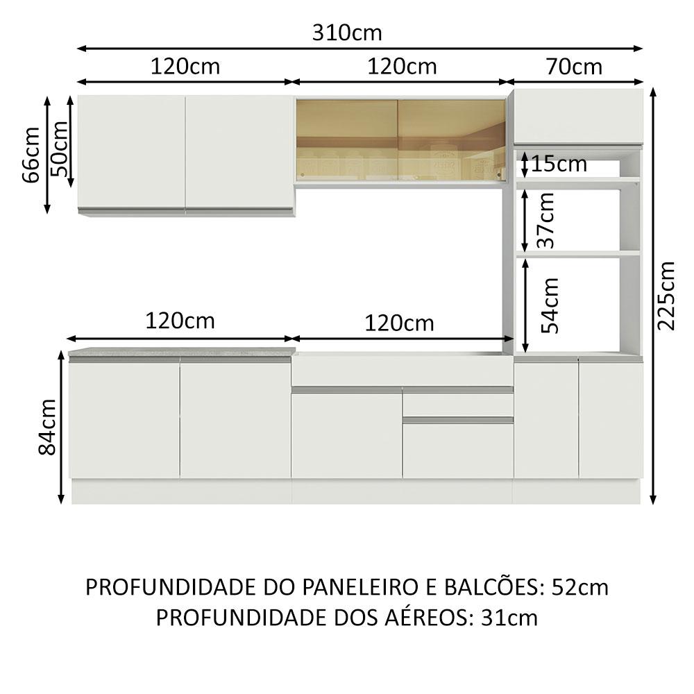 Cozinha Completa Madesa Glamy 310001 com Armário e Balcão (Sem Tampo e Pia) - Branco