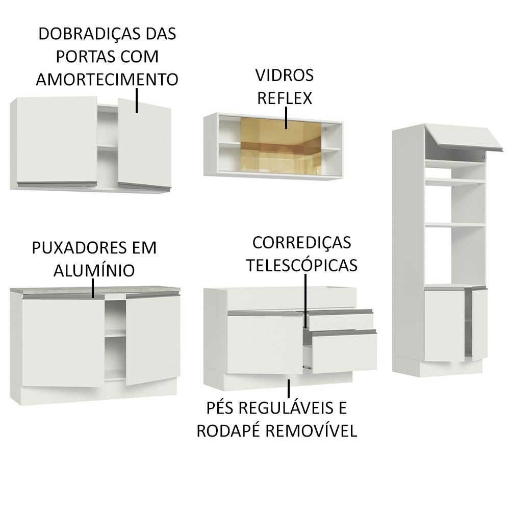 Cozinha Completa Madesa Glamy 310001 com Armário e Balcão (Sem Tampo e Pia) - Branco
