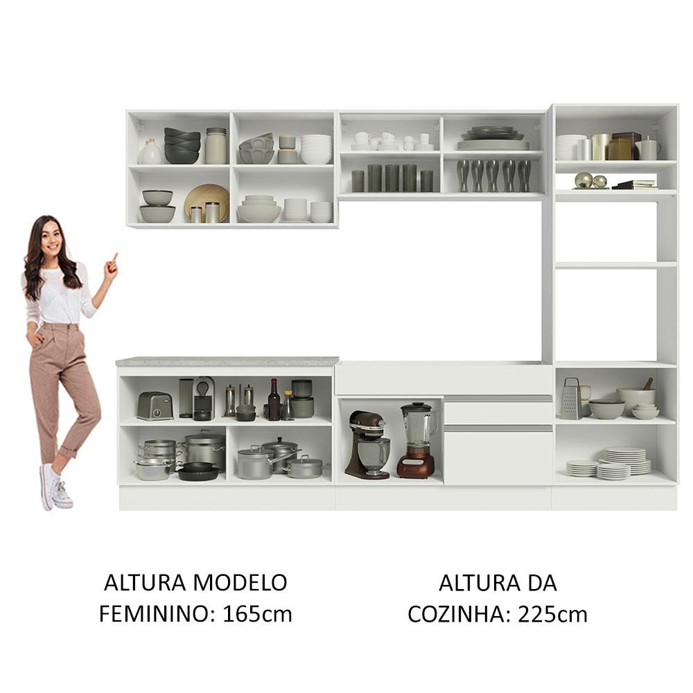 Cozinha Completa Madesa Glamy 310001 com Armário e Balcão (Sem Tampo e Pia) - Branco