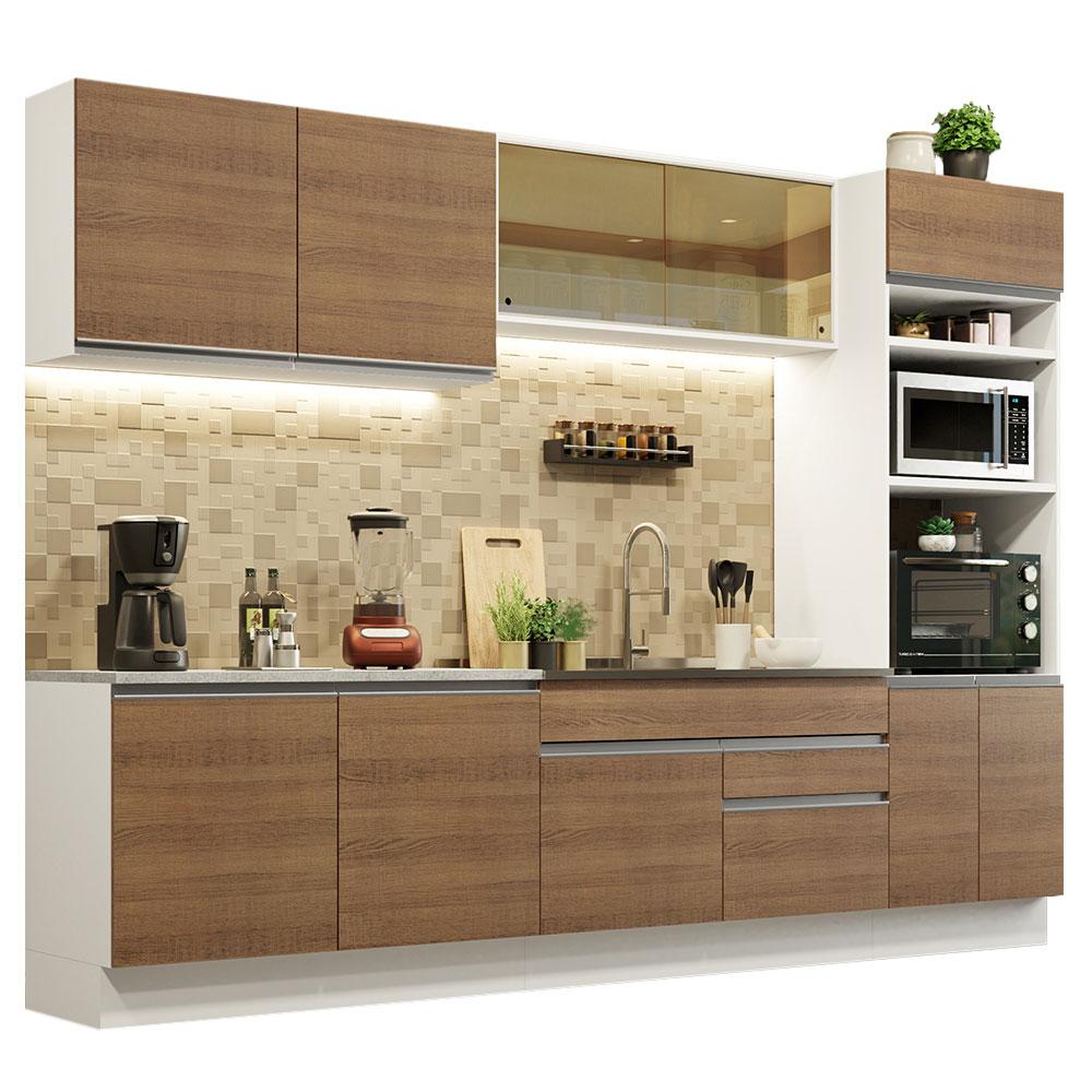 Cozinha Completa Madesa Glamy 310001 com Armário e Balcão (Sem Tampo e Pia) - Branco/Rustic