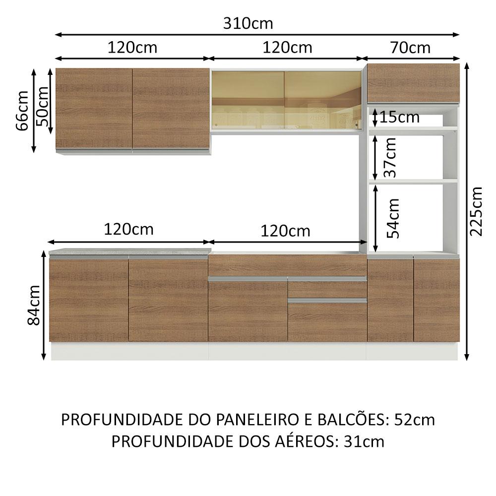 Cozinha Completa Madesa Glamy 310001 com Armário e Balcão (Sem Tampo e Pia) - Branco/Rustic