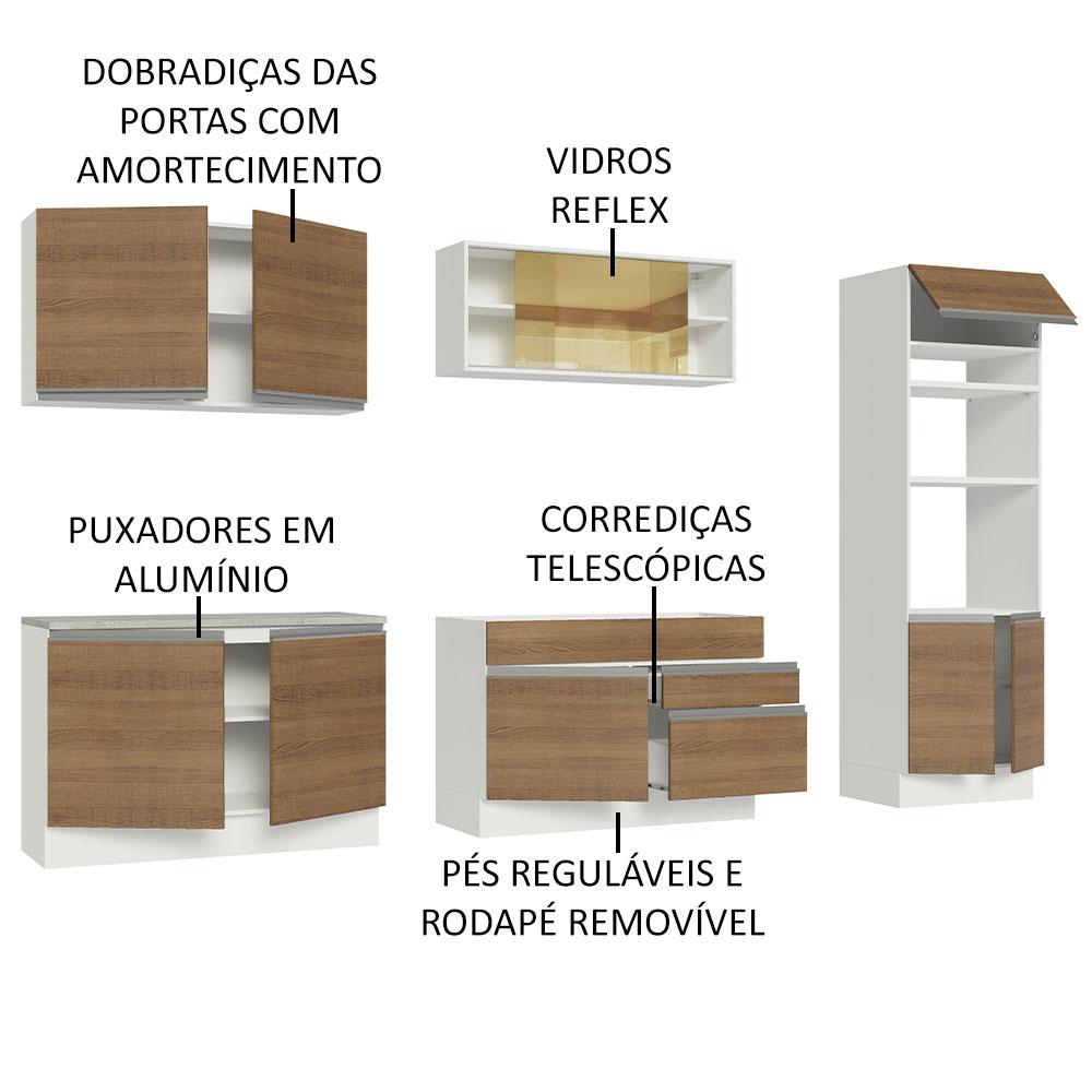Cozinha Completa Madesa Glamy 310001 com Armário e Balcão (Sem Tampo e Pia) - Branco/Rustic