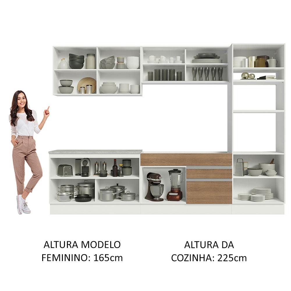 Cozinha Completa Madesa Glamy 310001 com Armário e Balcão (Sem Tampo e Pia) - Branco/Rustic