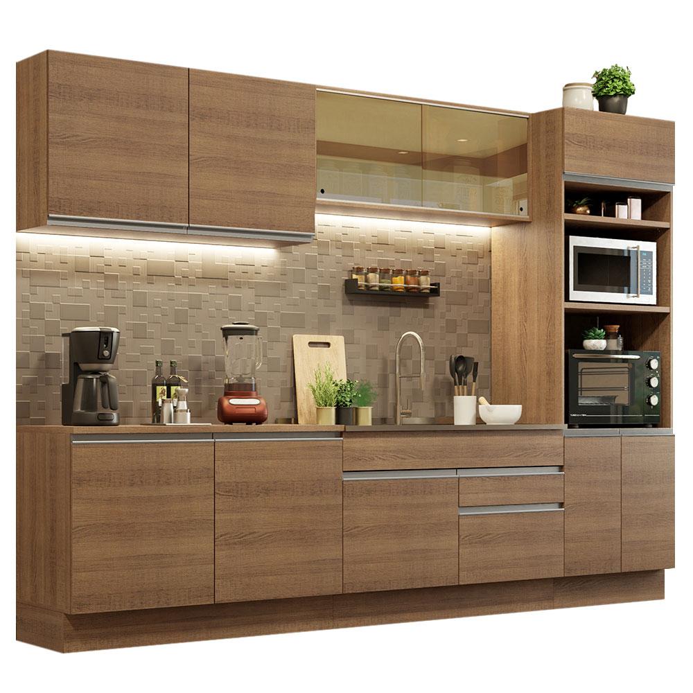 Cozinha Completa Madesa Glamy 310001 com Armário e Balcão (Sem Tampo e Pia) - Rustic