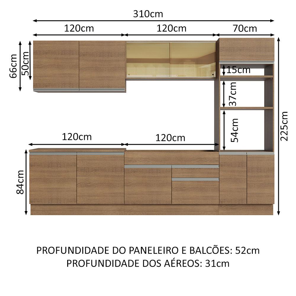 Cozinha Completa Madesa Glamy 310001 com Armário e Balcão (Sem Tampo e Pia) - Rustic