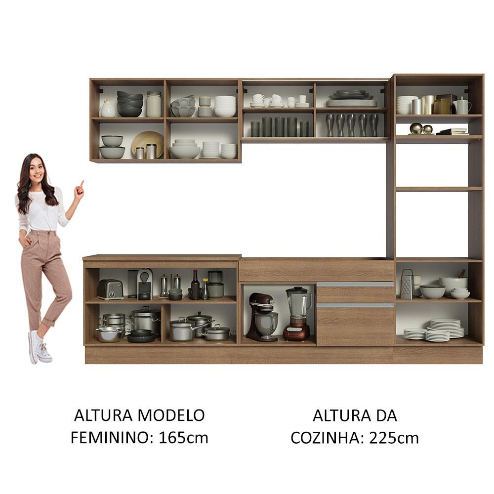 Cozinha Completa Madesa Glamy 310001 com Armário e Balcão (Sem Tampo e Pia) - Rustic