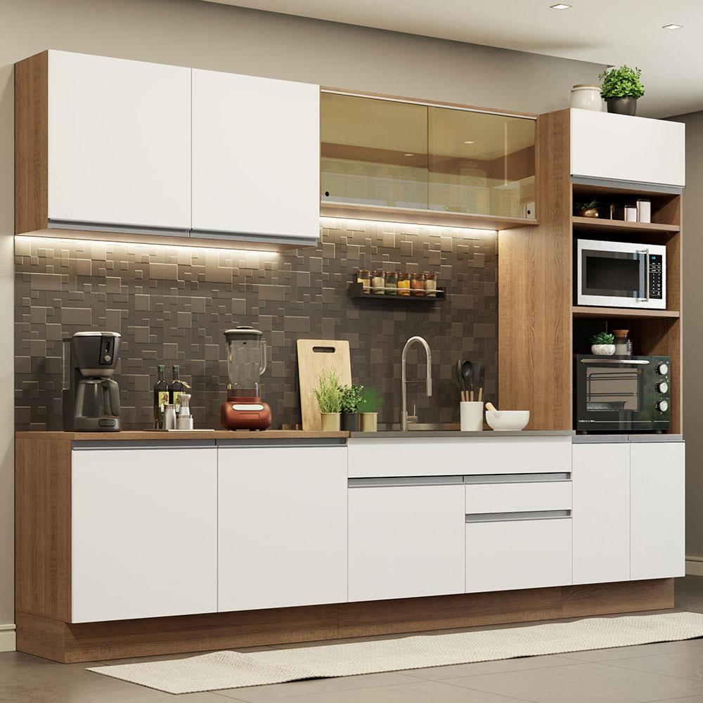 Cozinha Completa Madesa Glamy 310001 com Armário e Balcão (Sem Tampo e Pia) - Rustic/Branco