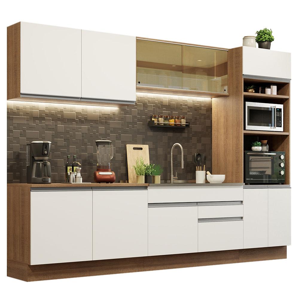 Cozinha Completa Madesa Glamy 310001 com Armário e Balcão (Sem Tampo e Pia) - Rustic/Branco