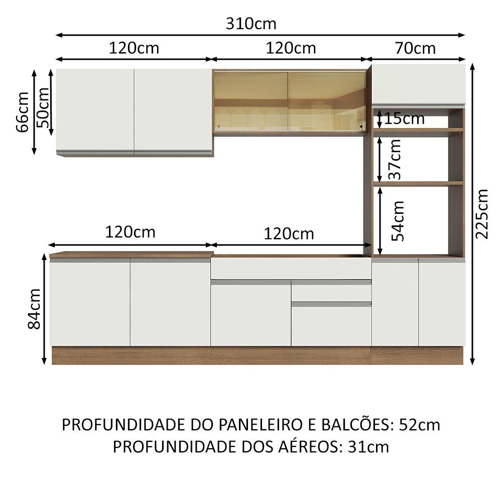 Cozinha Completa Madesa Glamy 310001 com Armário e Balcão (Sem Tampo e Pia) - Rustic/Branco