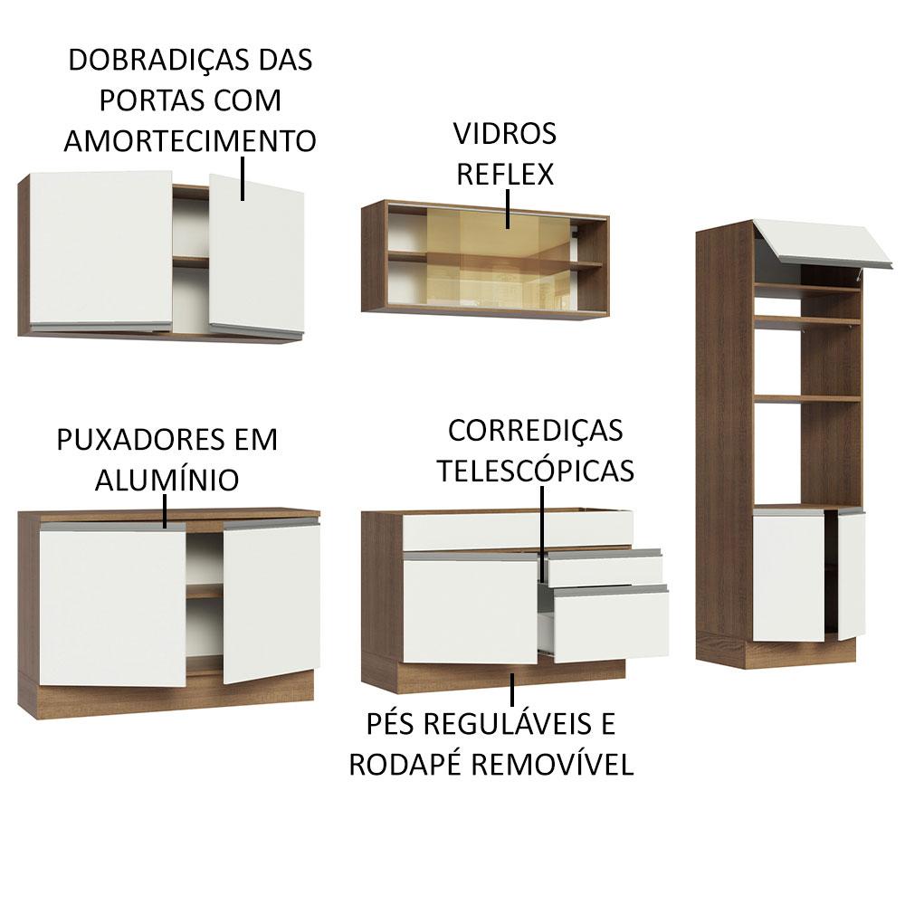Cozinha Completa Madesa Glamy 310001 com Armário e Balcão (Sem Tampo e Pia) - Rustic/Branco
