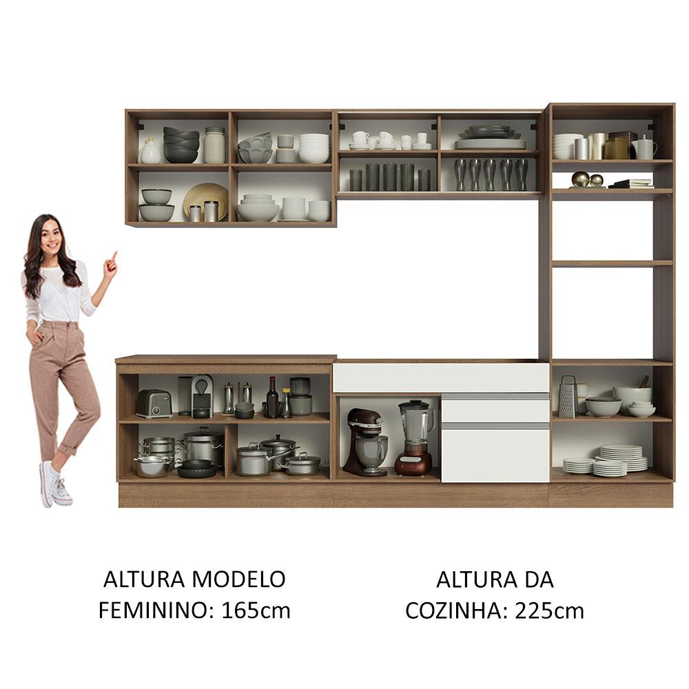 Cozinha Completa Madesa Glamy 310001 com Armário e Balcão (Sem Tampo e Pia) - Rustic/Branco