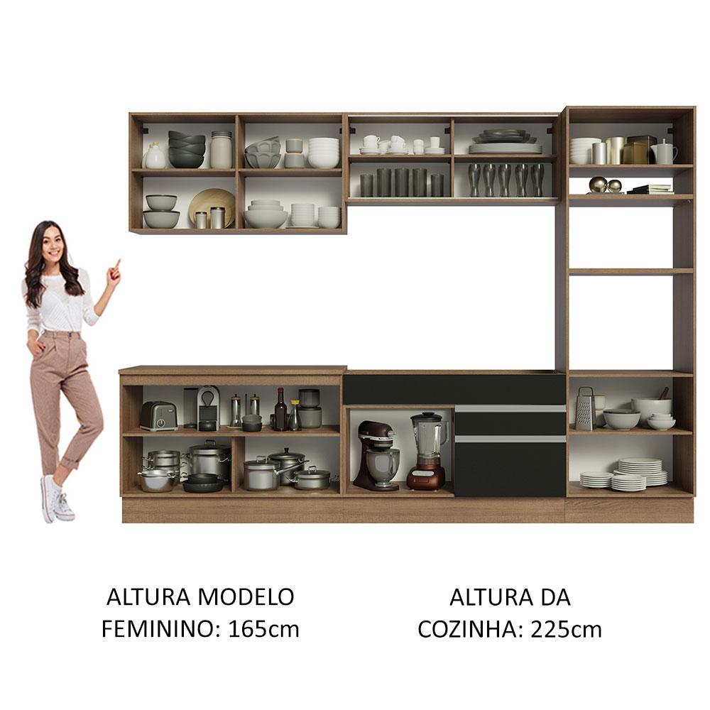 Cozinha Completa Madesa Glamy 310001 com Armário e Balcão (Sem Tampo e Pia) - Rustic/Preto
