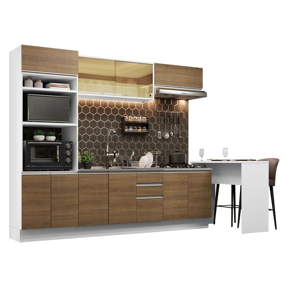 Cozinha Completa Madesa Glamy 315001 com Armário, Balcão e Bancada (Sem Tampo e Pia) - Branco/Rustic