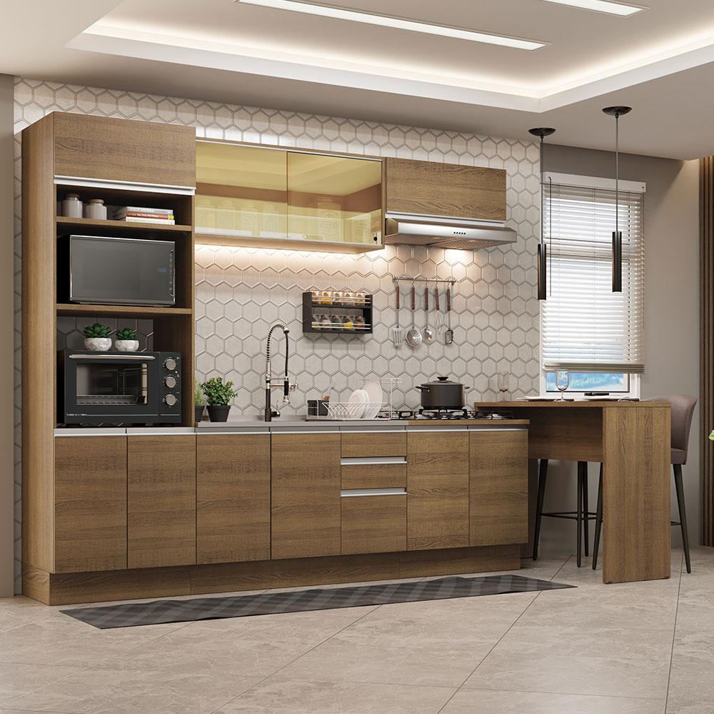 Cozinha Completa Madesa Glamy 315001 com Armário, Balcão e Bancada (Sem Tampo e Pia) - Rustic