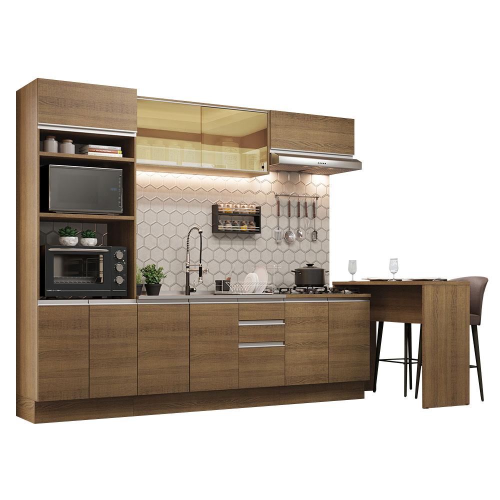 Cozinha Completa Madesa Glamy 315001 com Armário, Balcão e Bancada (Sem Tampo e Pia) - Rustic