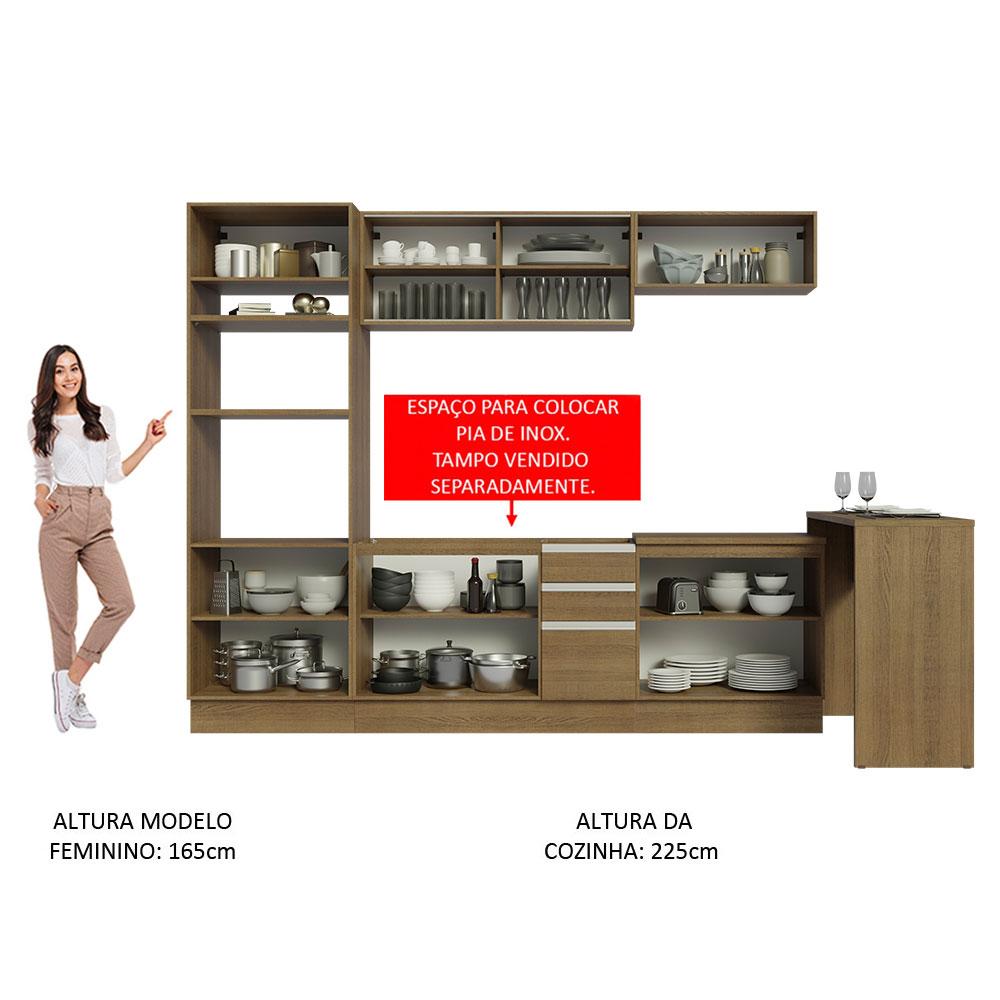 Cozinha Completa Madesa Glamy 315001 com Armário, Balcão e Bancada (Sem Tampo e Pia) - Rustic