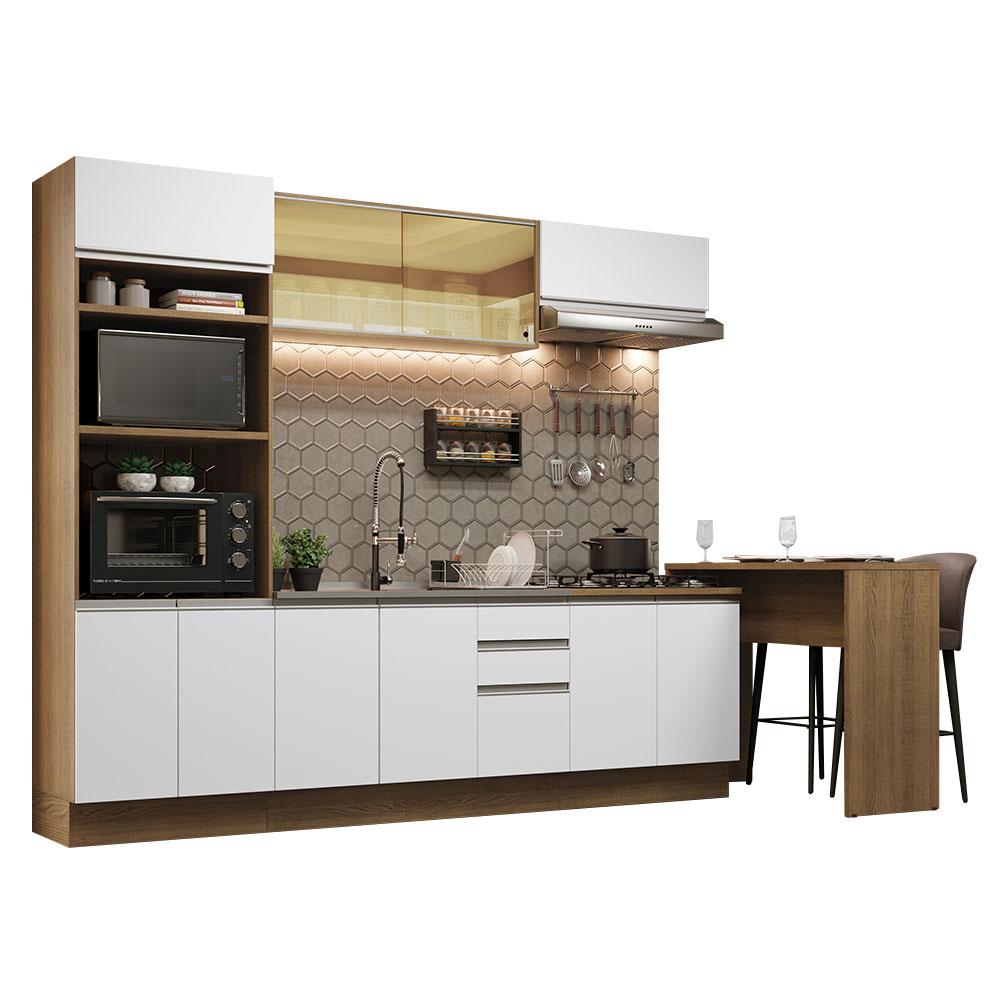 Cozinha Completa Madesa Glamy 315001 com Armário, Balcão e Bancada (Sem Tampo e Pia) - Rustic/Branco