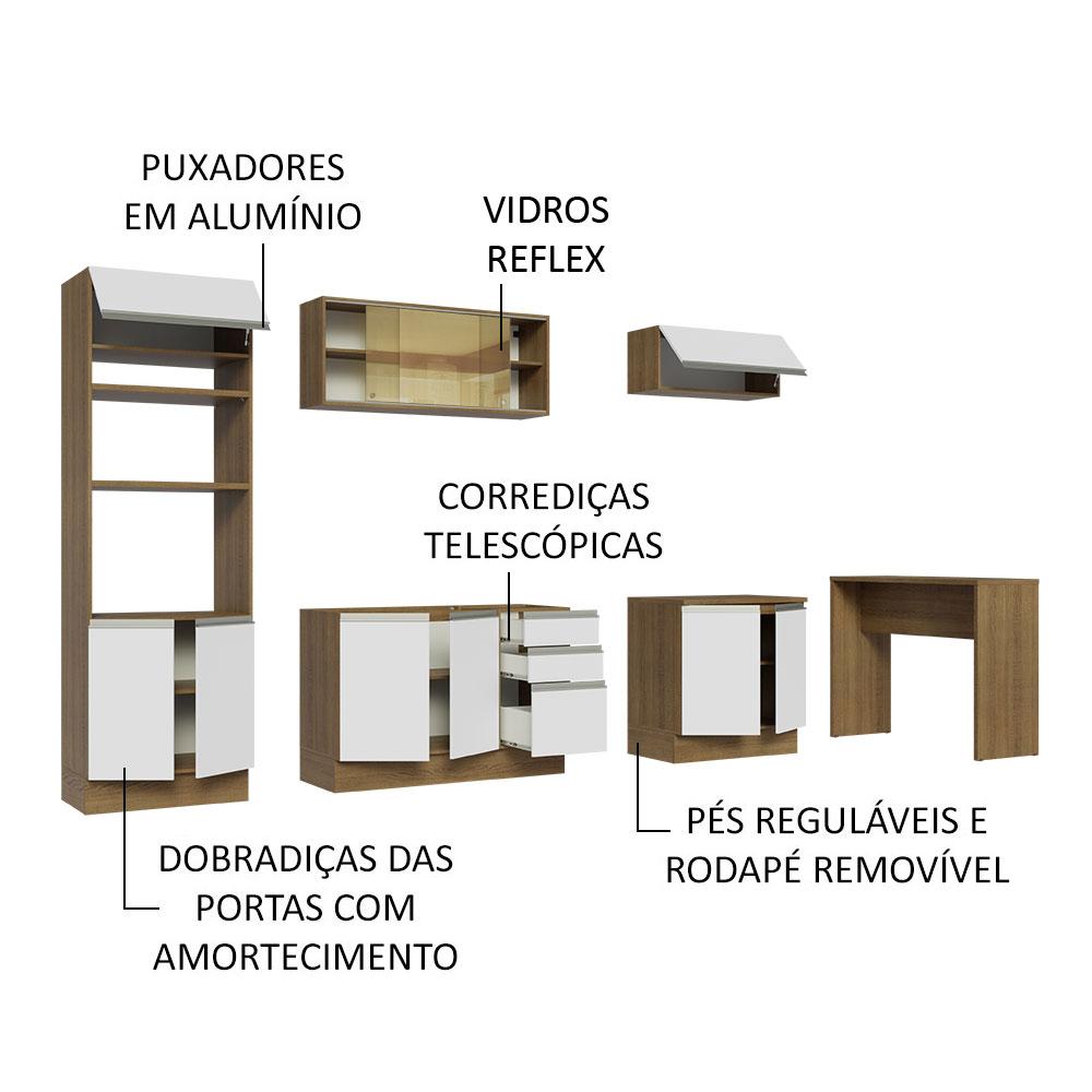 Cozinha Completa Madesa Glamy 315001 com Armário, Balcão e Bancada (Sem Tampo e Pia) - Rustic/Branco