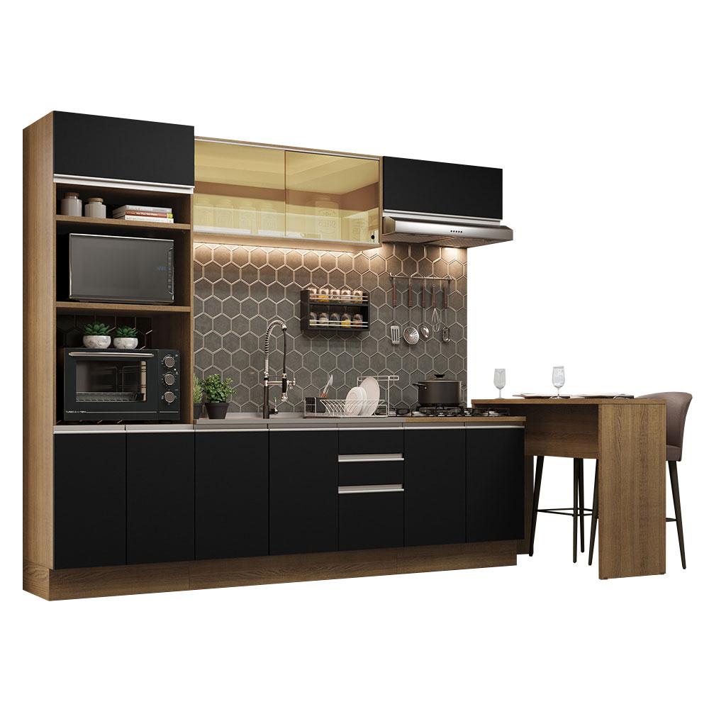 Cozinha Completa Madesa Glamy 315001 com Armário, Balcão e Bancada (Sem Tampo e Pia) - Rustic/Preto