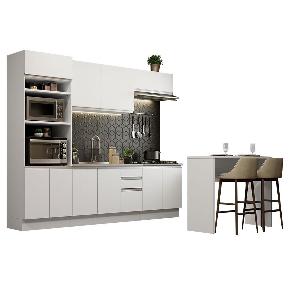 Cozinha Completa Madesa Glamy 315002 com Armário, Balcão e Bancada (Sem Tampo e Pia) - Branco