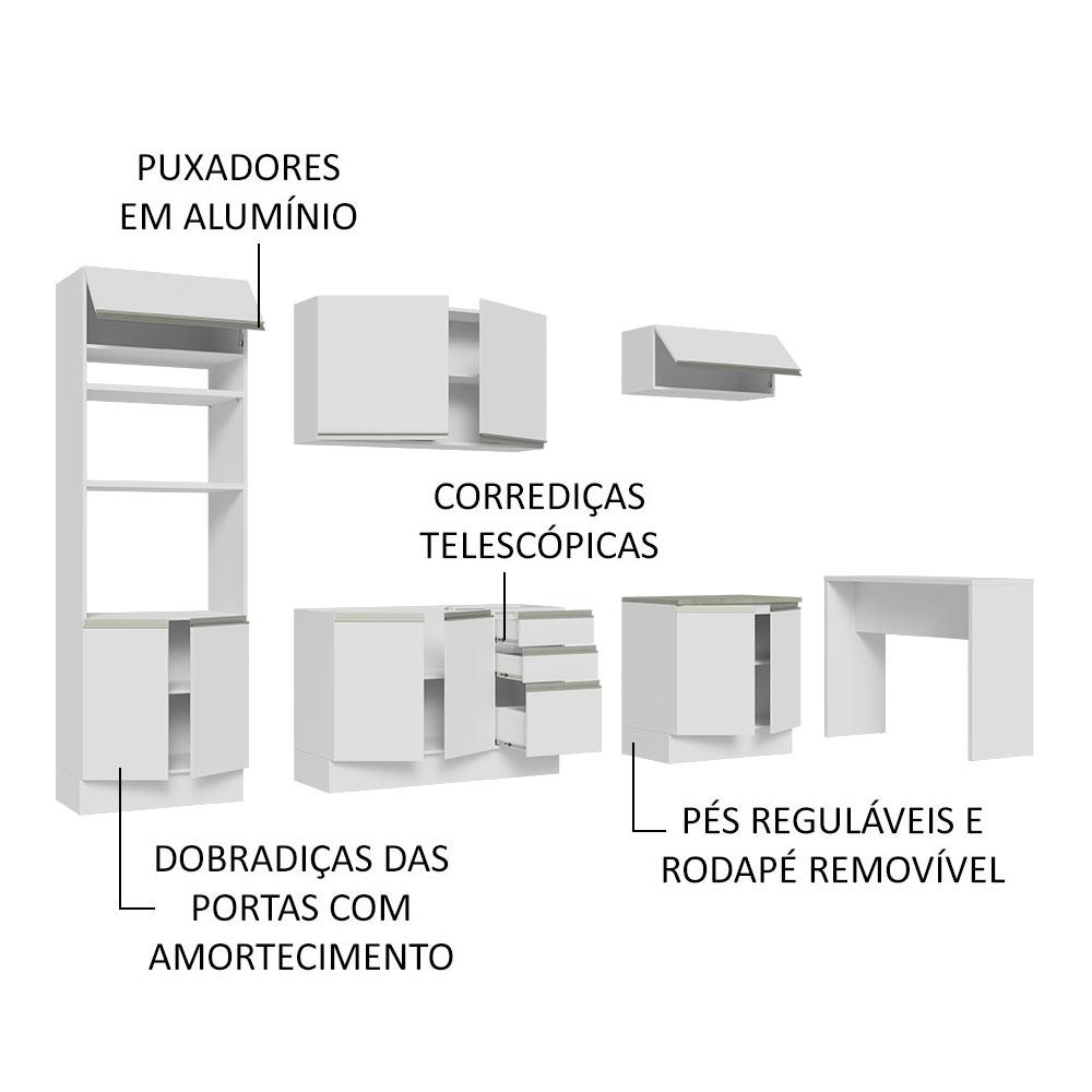 Cozinha Completa Madesa Glamy 315002 com Armário, Balcão e Bancada (Sem Tampo e Pia) - Branco