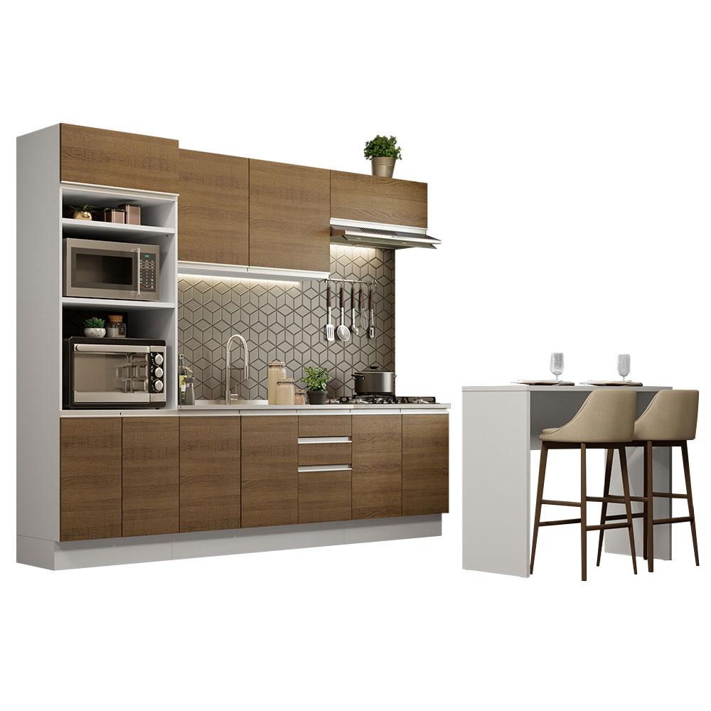 Cozinha Completa Madesa Glamy 315002 com Armário, Balcão e Bancada (Sem Tampo e Pia) - Branco/Rustic