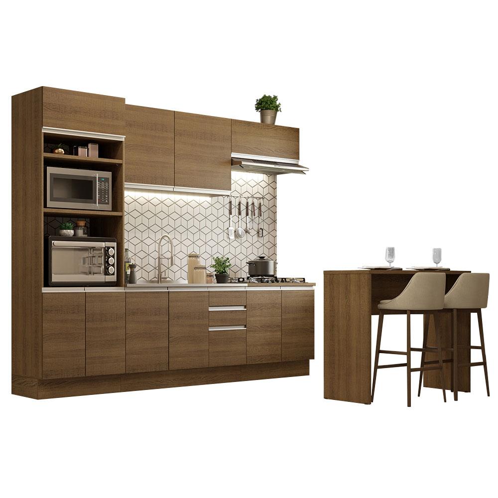 Cozinha Completa Madesa Glamy 315002 com Armário, Balcão e Bancada (Sem Tampo e Pia) - Rustic