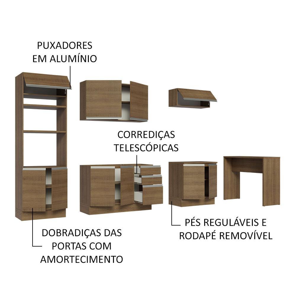 Cozinha Completa Madesa Glamy 315002 com Armário, Balcão e Bancada (Sem Tampo e Pia) - Rustic
