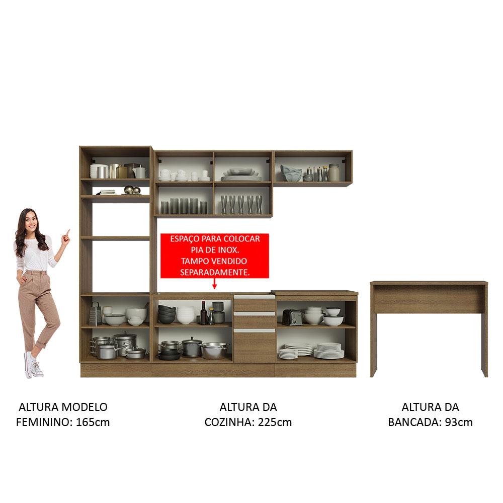 Cozinha Completa Madesa Glamy 315002 com Armário, Balcão e Bancada (Sem Tampo e Pia) - Rustic