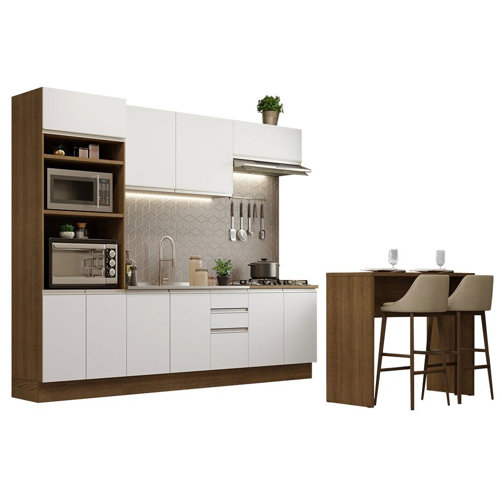 Cozinha Completa Madesa Glamy 315002 com Armário, Balcão e Bancada (Sem Tampo e Pia) - Rustic/Branco