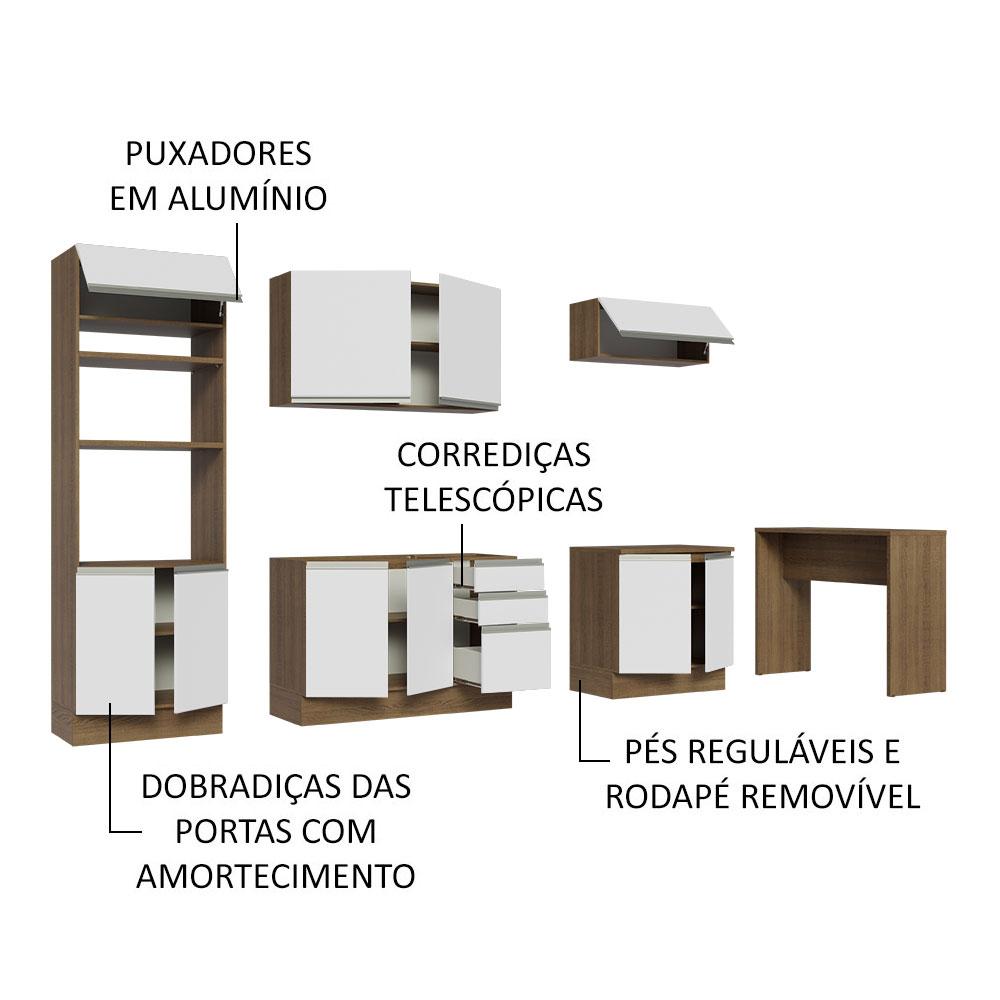 Cozinha Completa Madesa Glamy 315002 com Armário, Balcão e Bancada (Sem Tampo e Pia) - Rustic/Branco