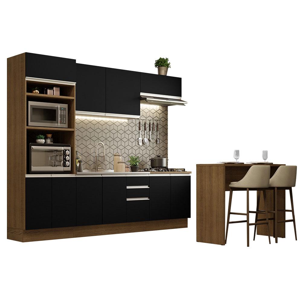 Cozinha Completa Madesa Glamy 315002 com Armário, Balcão e Bancada (Sem Tampo e Pia) - Rustic/Preto