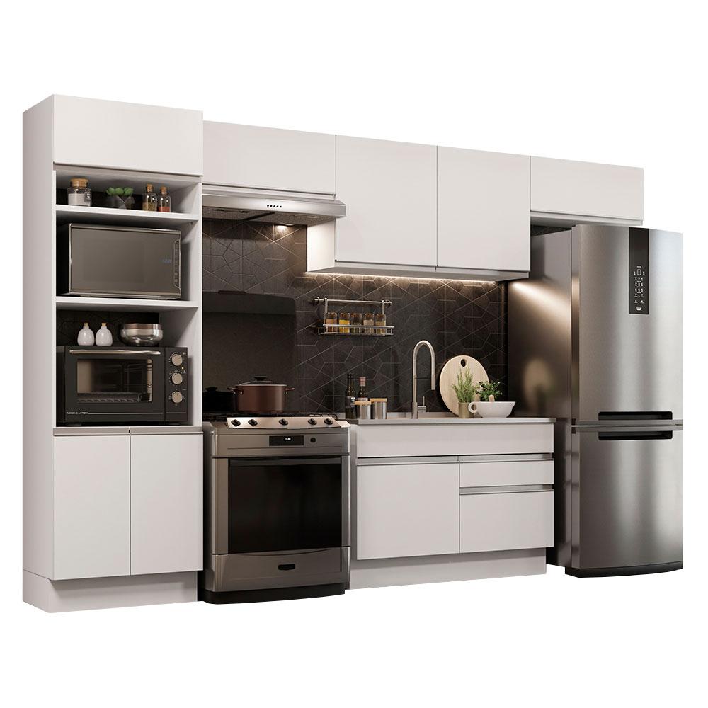 Cozinha Completa Madesa Glamy 350001 com Armário e Balcão (Sem Tampo e Pia) - Branco