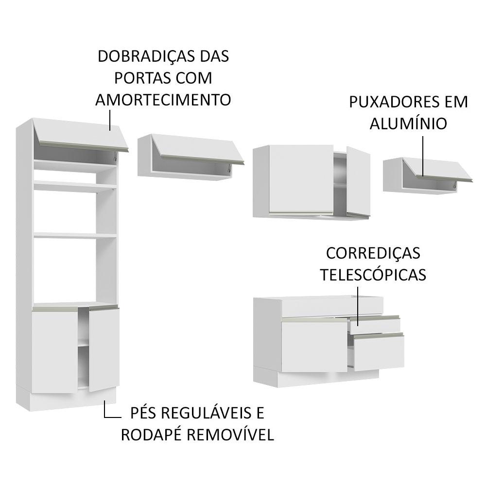 Cozinha Completa Madesa Glamy 350001 com Armário e Balcão (Sem Tampo e Pia) - Branco
