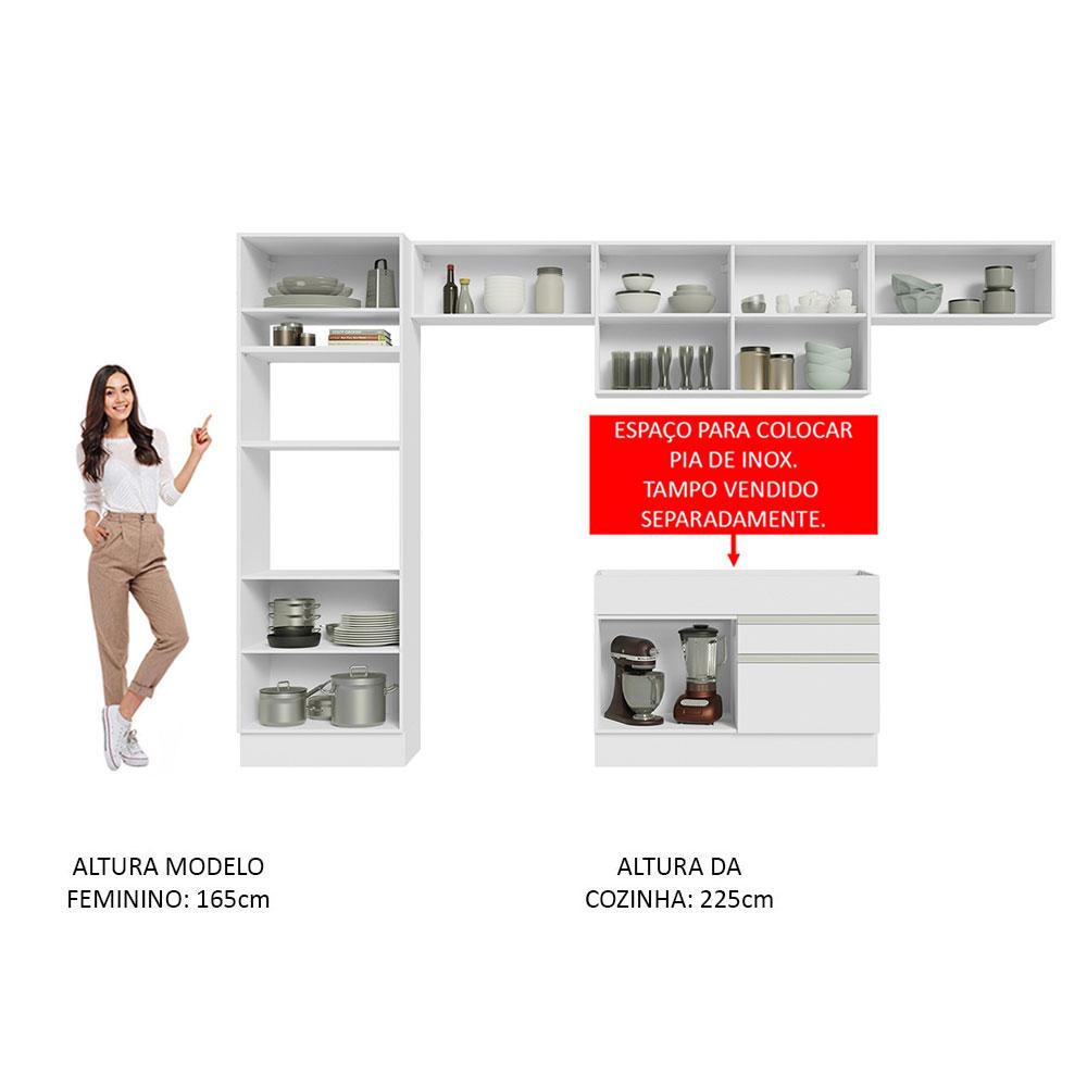 Cozinha Completa Madesa Glamy 350001 com Armário e Balcão (Sem Tampo e Pia) - Branco