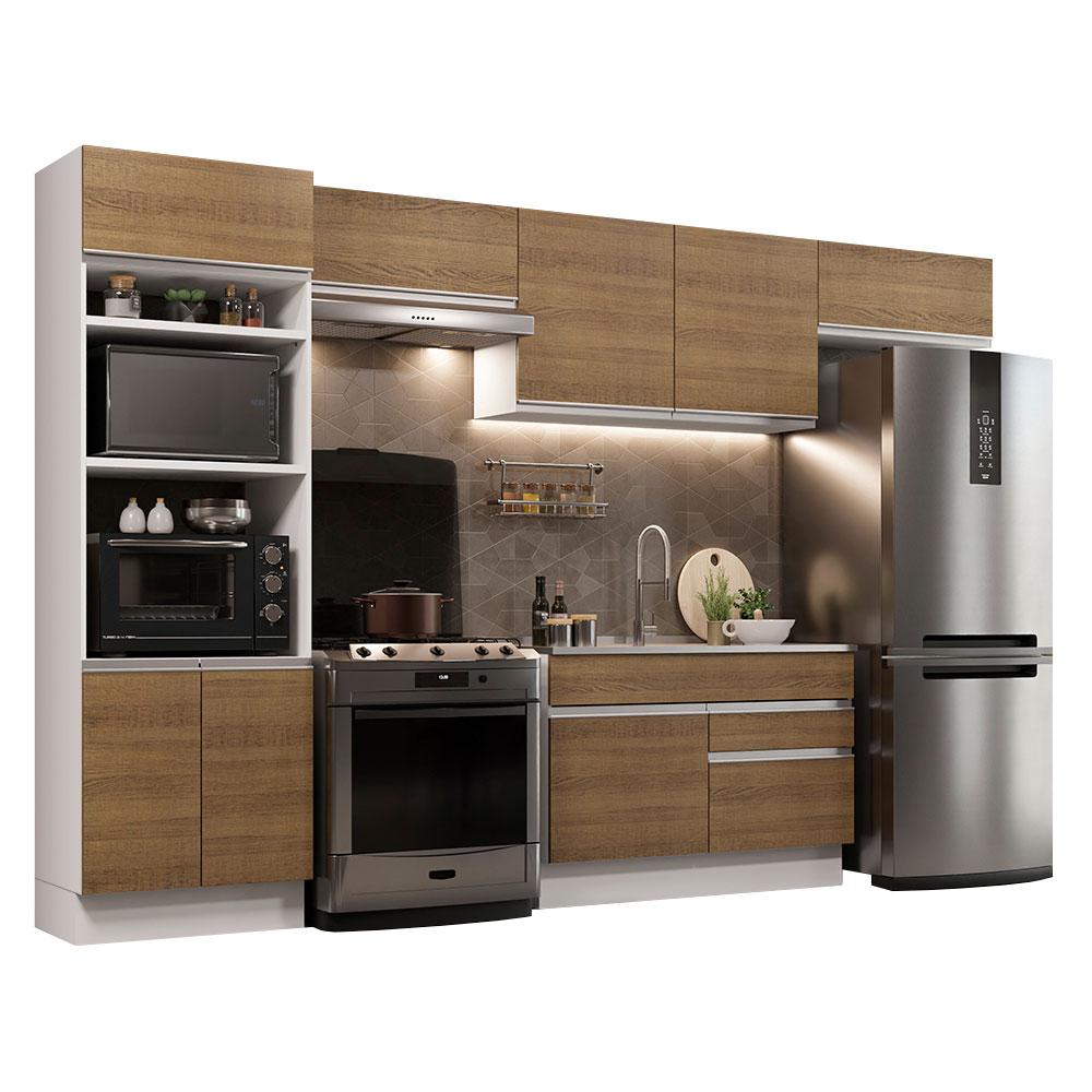 Cozinha Completa Madesa Glamy 350001 com Armário e Balcão (Sem Tampo e Pia) - Branco/Rustic