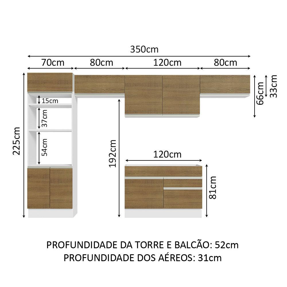 Cozinha Completa Madesa Glamy 350001 com Armário e Balcão (Sem Tampo e Pia) - Branco/Rustic