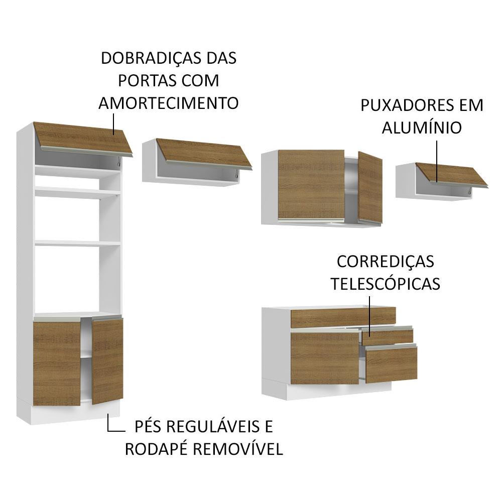 Cozinha Completa Madesa Glamy 350001 com Armário e Balcão (Sem Tampo e Pia) - Branco/Rustic