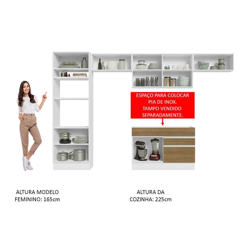 Cozinha Completa Madesa Glamy 350001 com Armário e Balcão (Sem Tampo e Pia) - Branco/Rustic