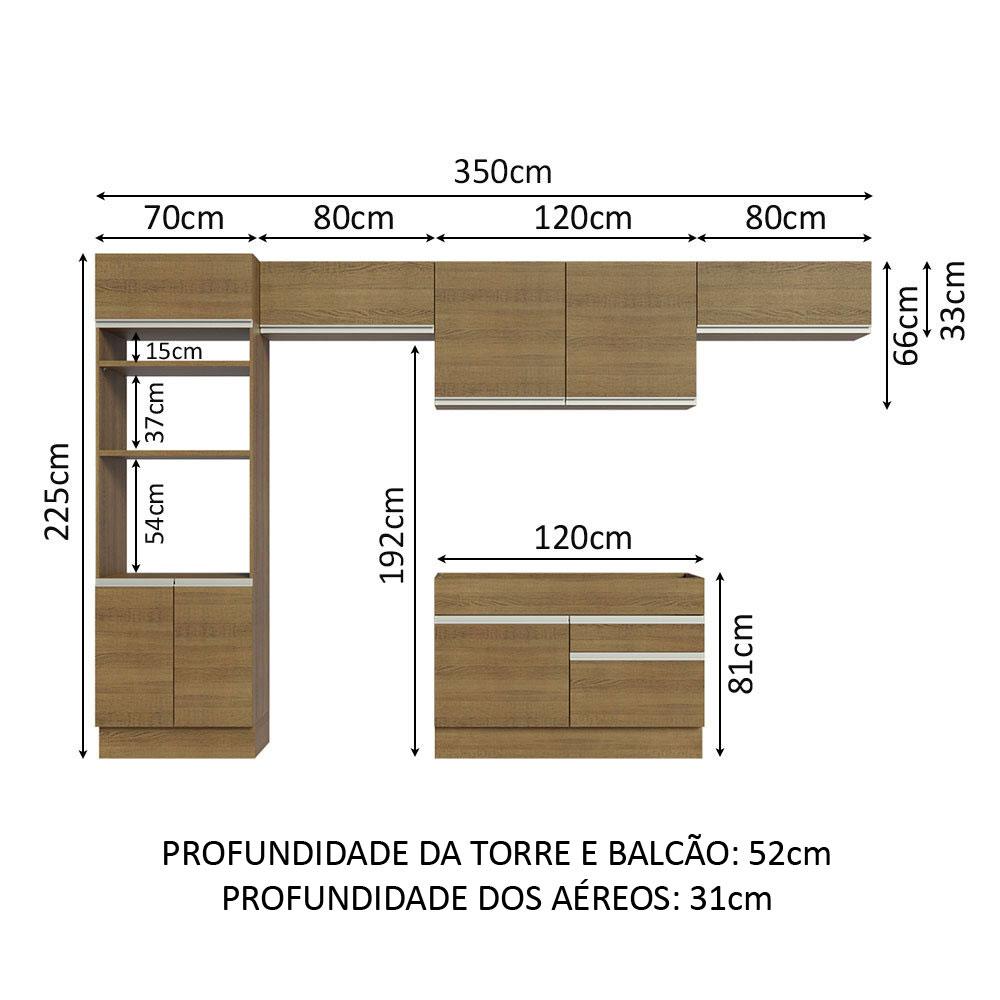 Cozinha Completa Madesa Glamy 350001 com Armário e Balcão (Sem Tampo e Pia) - Rustic