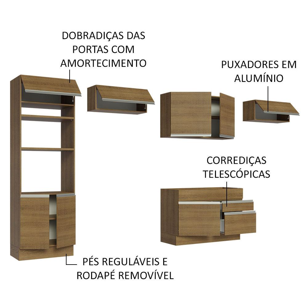 Cozinha Completa Madesa Glamy 350001 com Armário e Balcão (Sem Tampo e Pia) - Rustic
