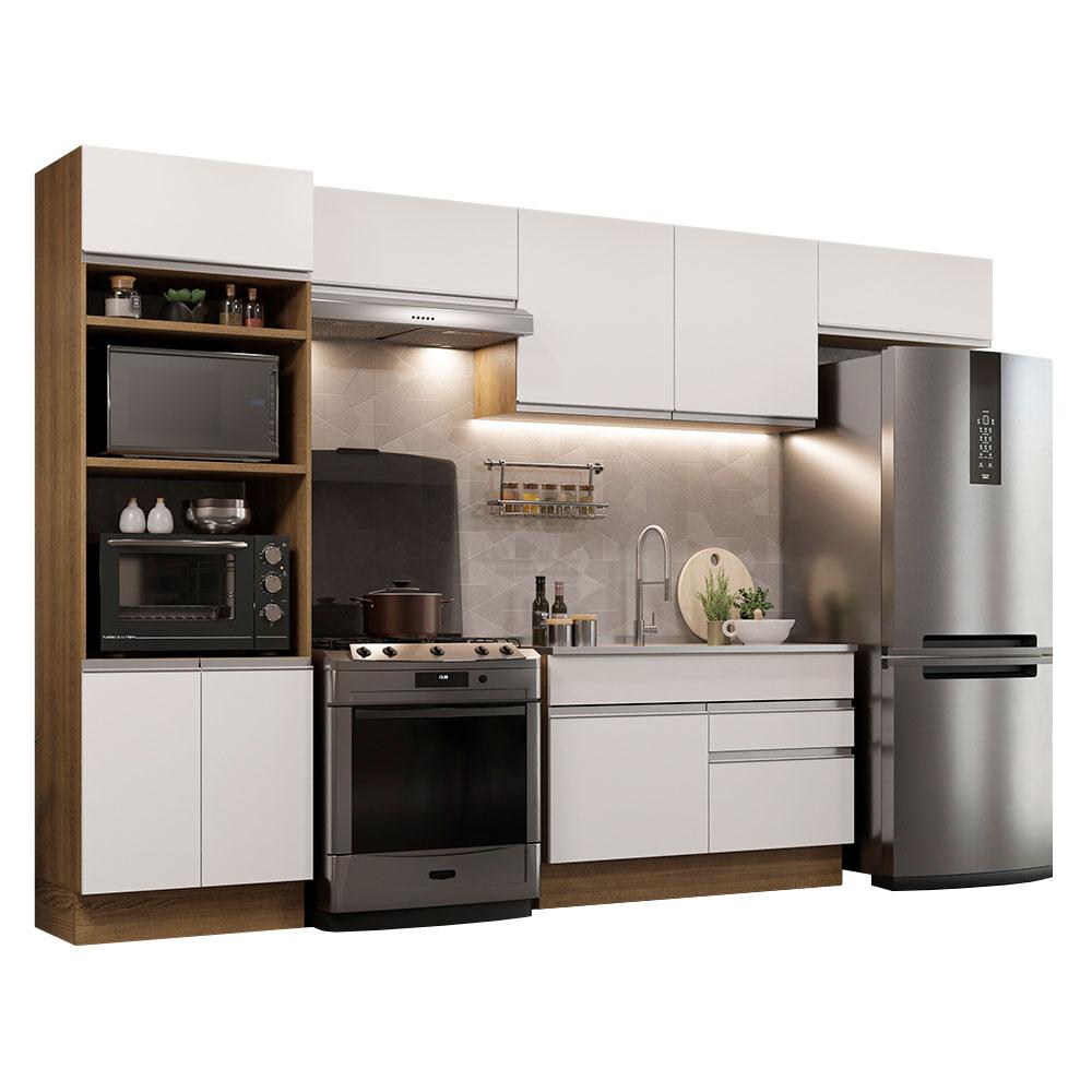 Cozinha Completa Madesa Glamy 350001 com Armário e Balcão (Sem Tampo e Pia) - Rustic/Branco