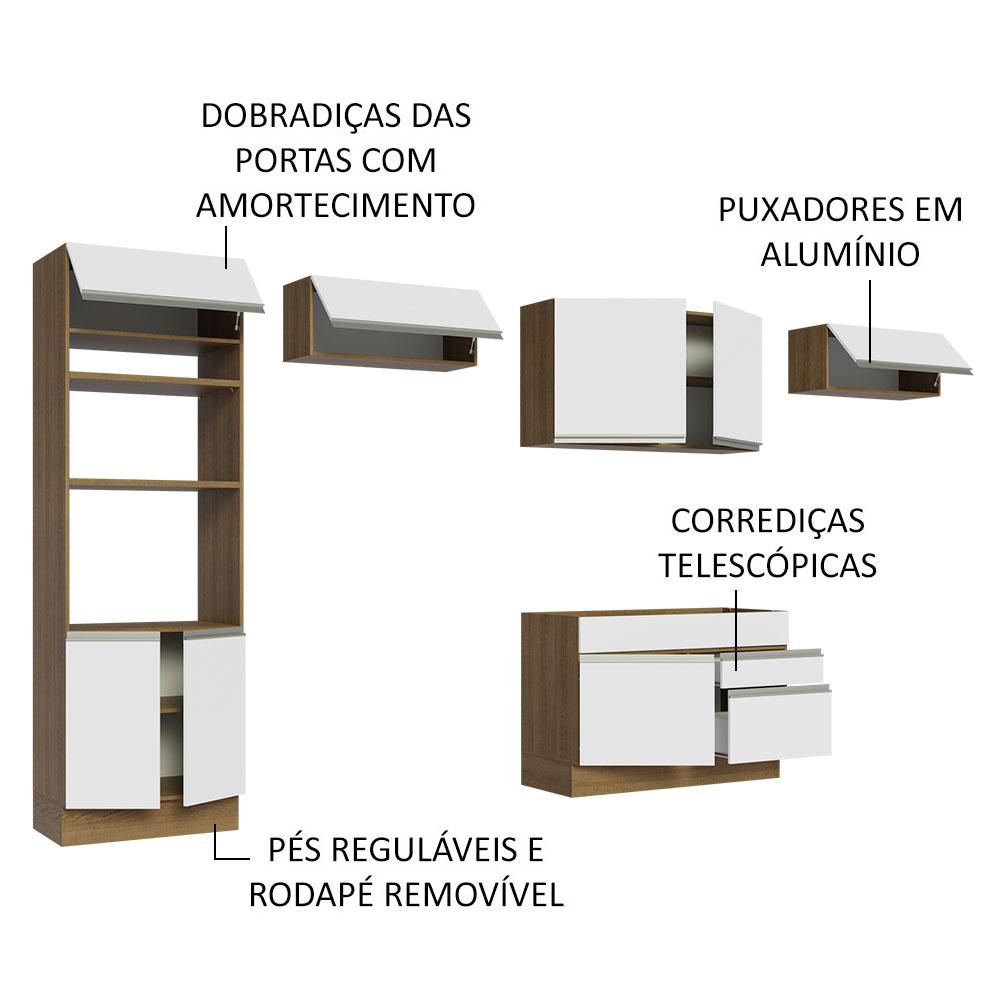 Cozinha Completa Madesa Glamy 350001 com Armário e Balcão (Sem Tampo e Pia) - Rustic/Branco