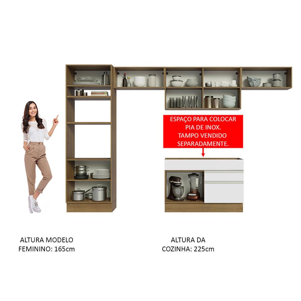 Cozinha Completa Madesa Glamy 350001 com Armário e Balcão (Sem Tampo e Pia) - Rustic/Branco