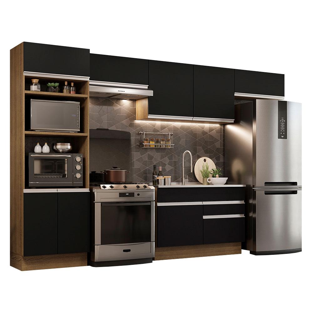 Cozinha Completa Madesa Glamy 350001 com Armário e Balcão (Sem Tampo e Pia) - Rustic/Preto