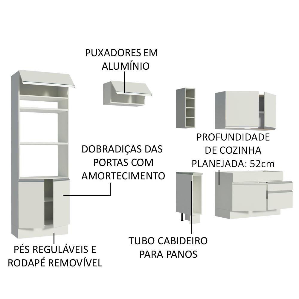 Cozinha Completa Madesa Jade com Armário e Balcão (Sem Tampo e Pia) - Branco